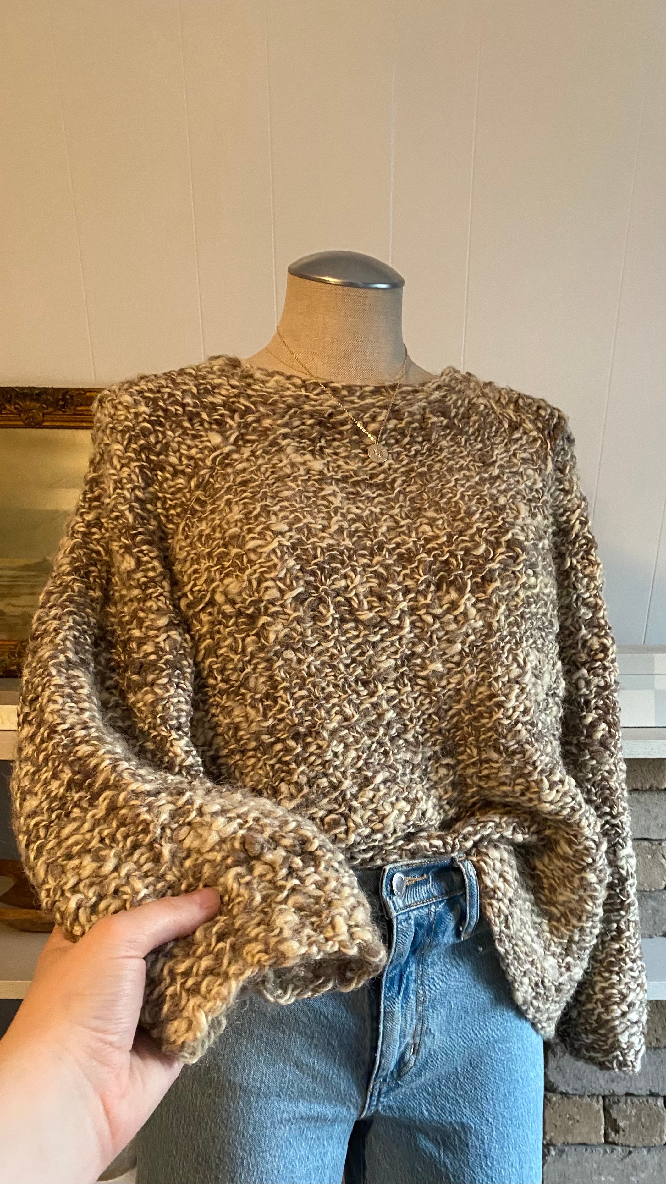 Vintage hand knit wool sweater in coco cream mix – Shop Clothing