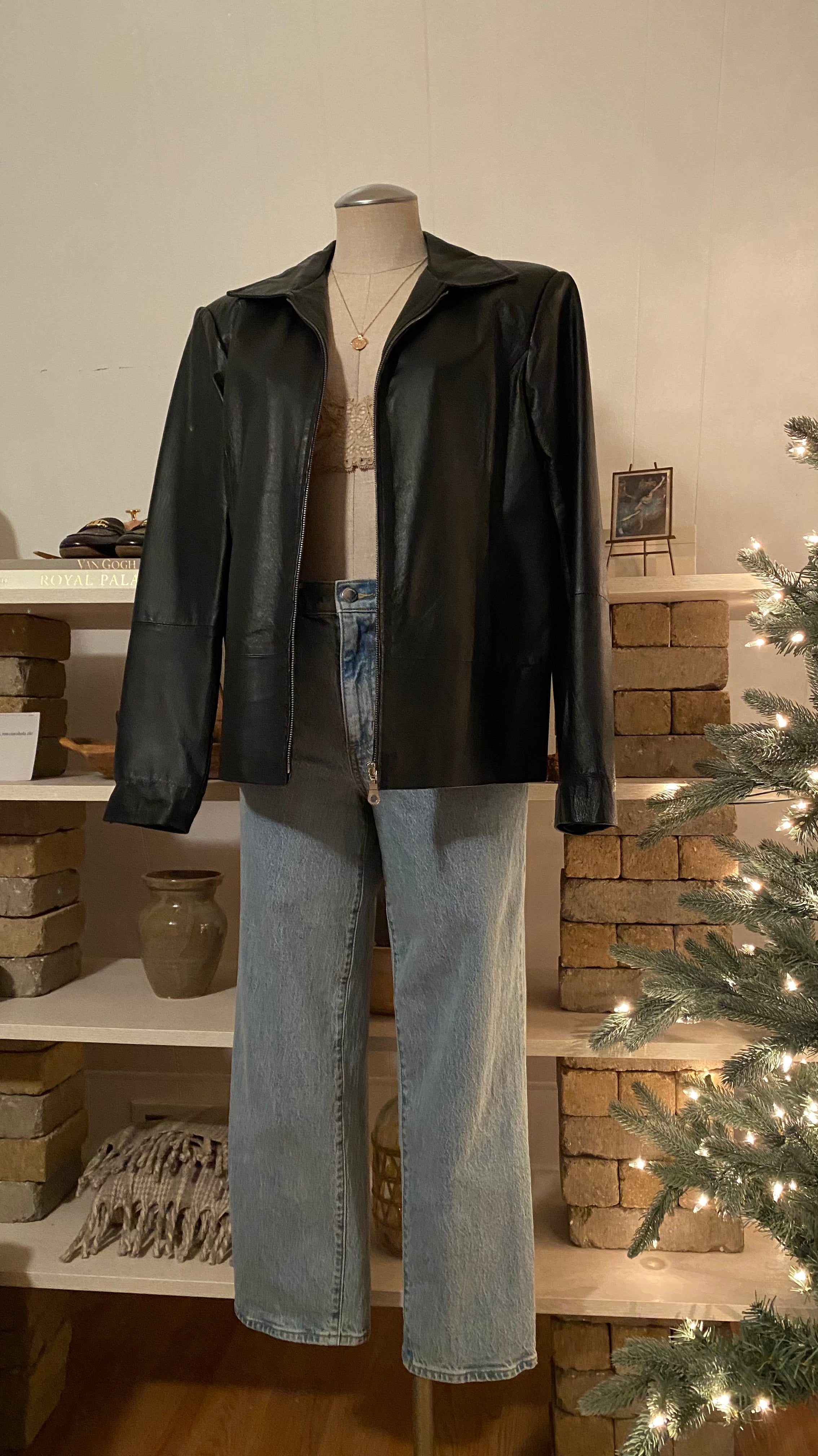 Vintage genuine leather jacket size small Matilda djerf inspired style –  Shop Clothing Compass